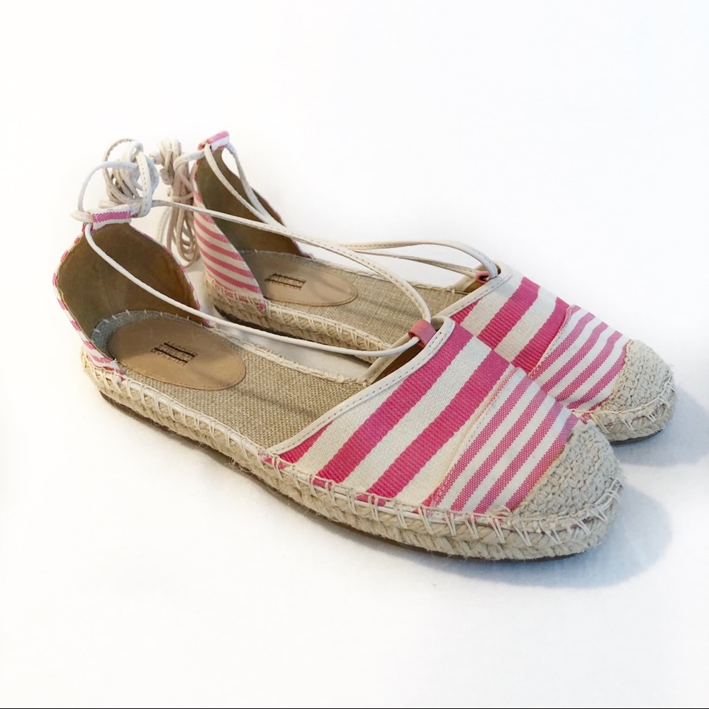 Jasper & Jeera Pink Khaki striped espadrilles NEW